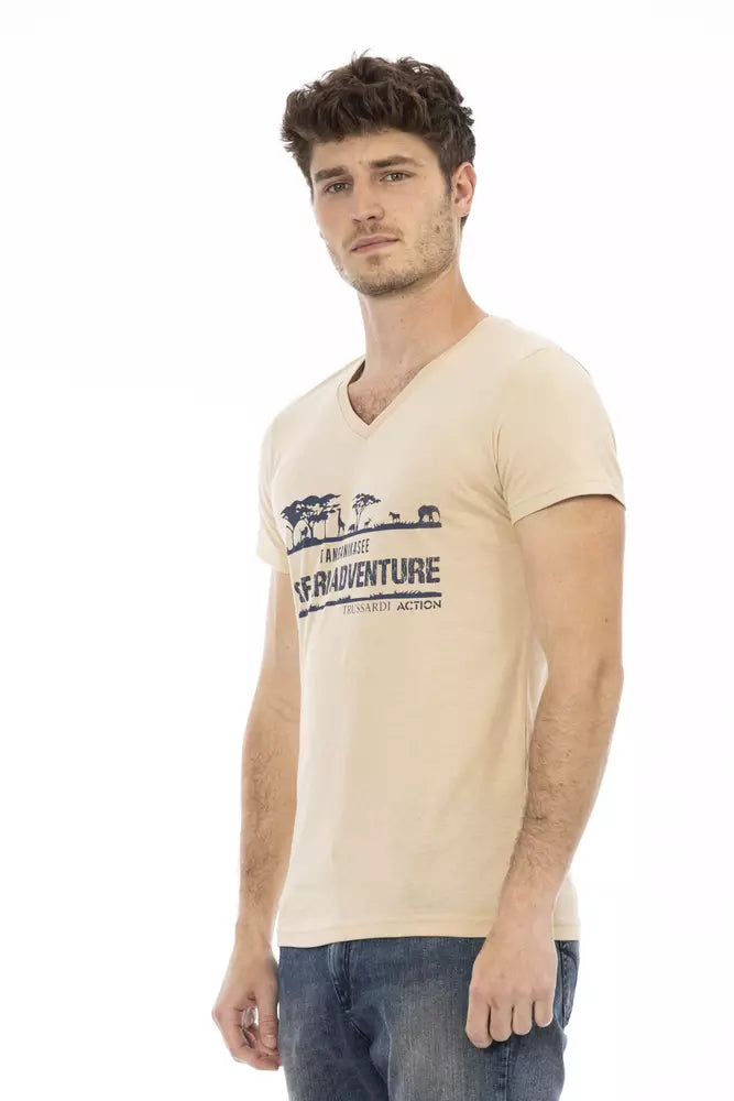 Trussardi Action Beige Baumwolle herren T-Shirt mit V-Neck