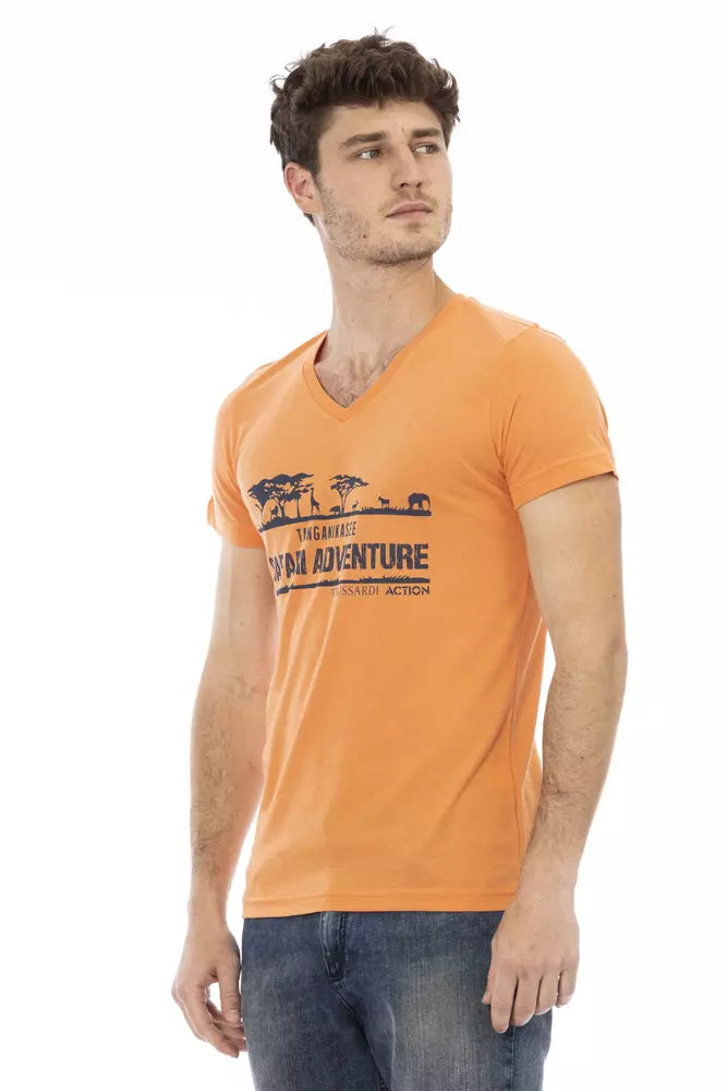 Trussardi Action Orange Baumwolle herren T-Shirt mit V-Neck