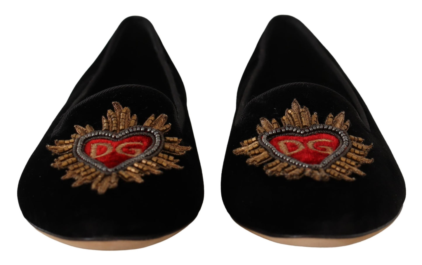 Dolce & Gabbana Black DG Sacred Heart Patch Slip On Chaussures plates