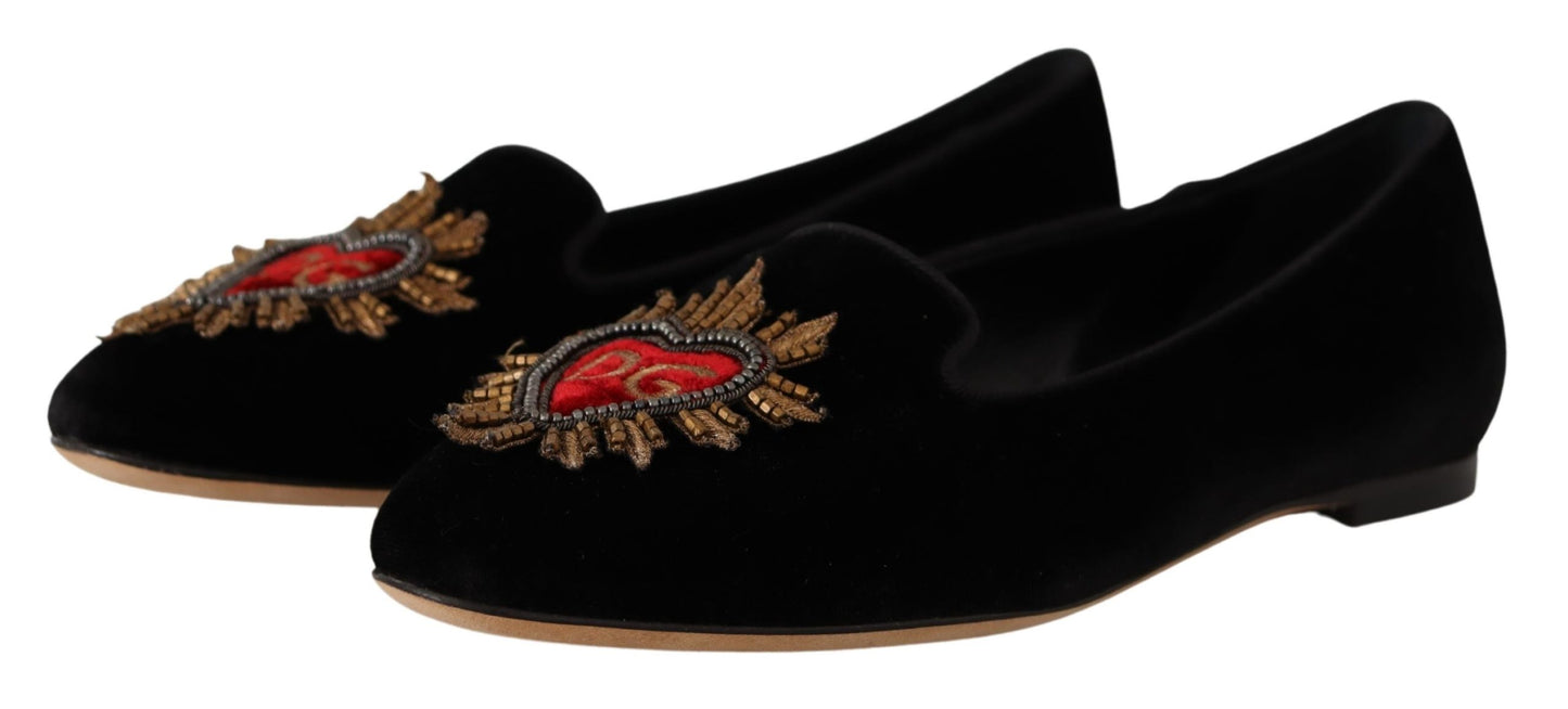 Dolce & Gabbana Black DG Sacred Heart Patch Slip On Chaussures plates
