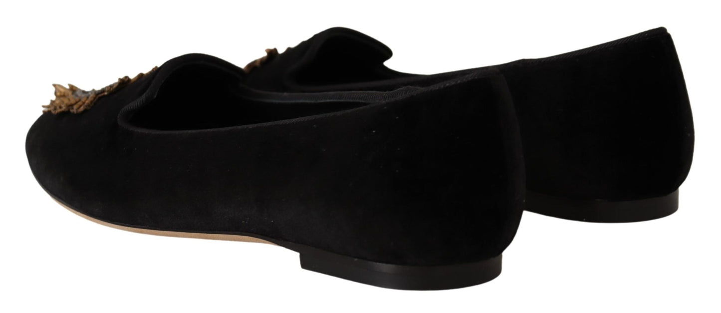 Dolce & Gabbana Black DG Sacred Heart Patch Slip On Chaussures plates