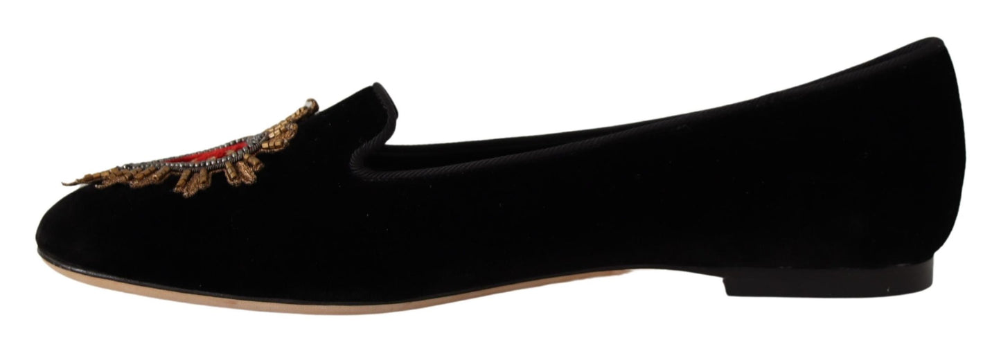 Dolce & Gabbana Black DG Sacred Heart Patch Slip On Chaussures plates
