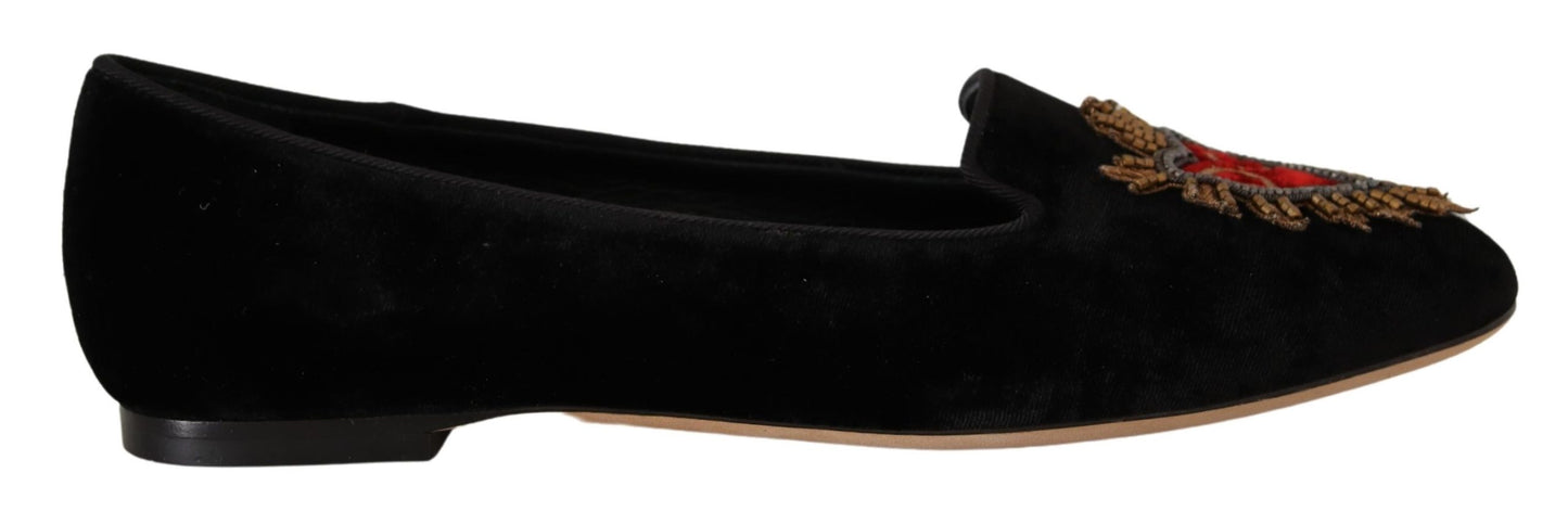 Dolce & Gabbana Black DG Sacred Heart Patch Slip On Chaussures plates