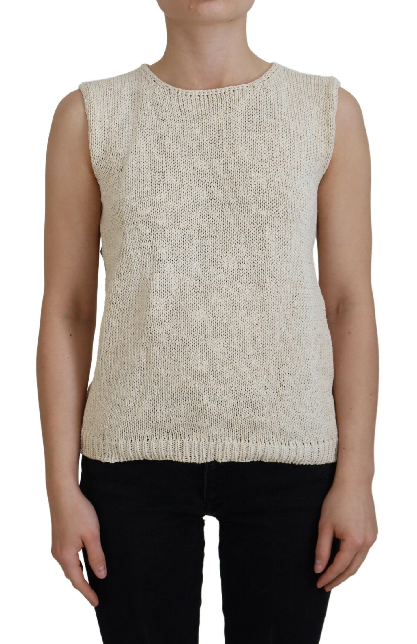 PINK MEMORIES Beige Baumwolle Blend Ärmelloses runder Neck -Tanktop