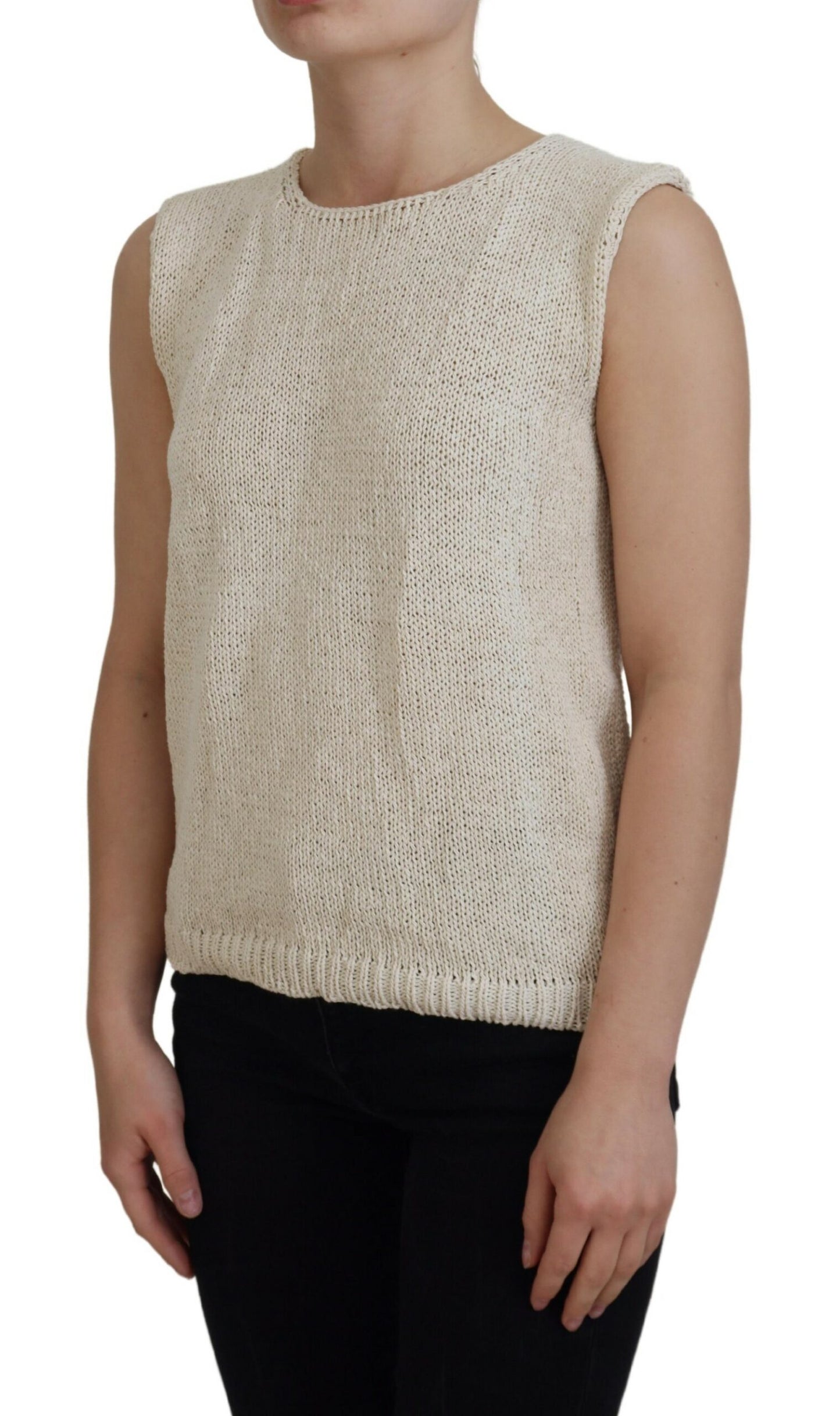 PINK MEMORIES Beige Baumwolle Blend Ärmelloses runder Neck -Tanktop