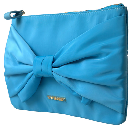 Twinset Blue Tafta Seiden Large Bogen Reißverschlusskupplung damen Borse -Logo -Tasche