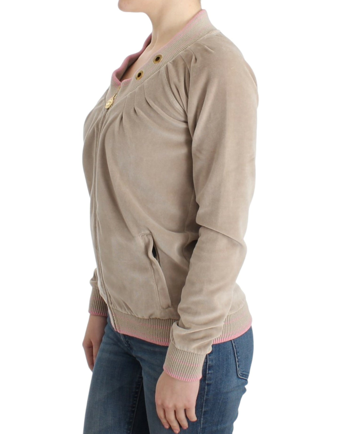 Cavalli Beige Velvet Zipup -Pullover