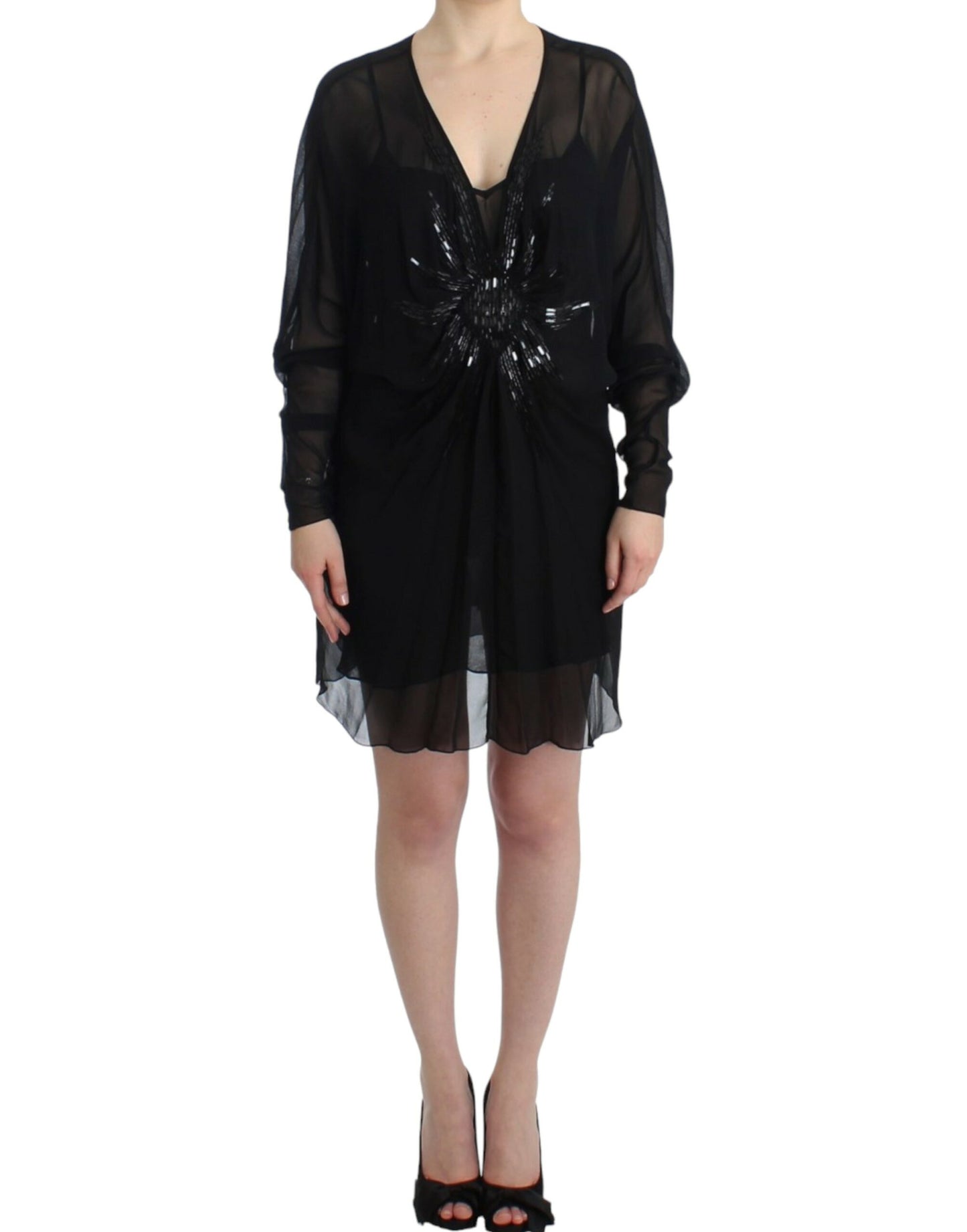 Cavalli Schwarz lang sleeve Seidenkleid
