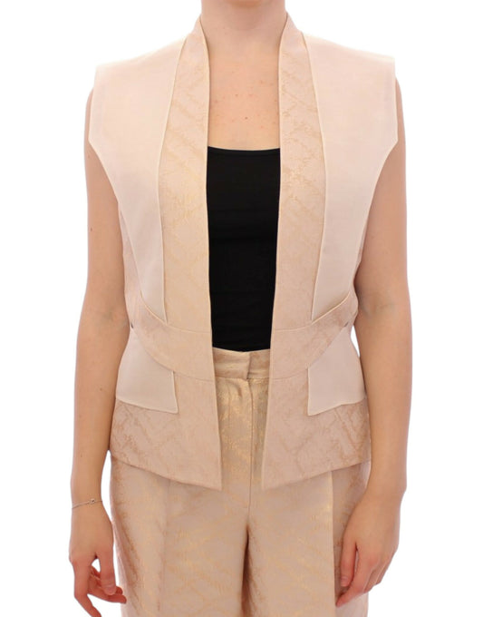 Zeyneptosun Beige Brocade ärmellose Jacke Weste