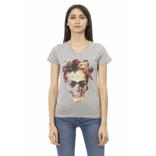 Trussardi Action Graue Baumwolle damen V-Neck-Top