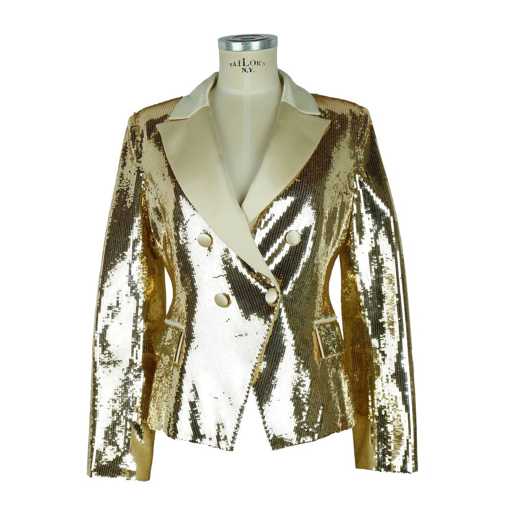 Elisabetta Franchi Chic Pailletten-Doppel-Breasted Gelbe Jacke