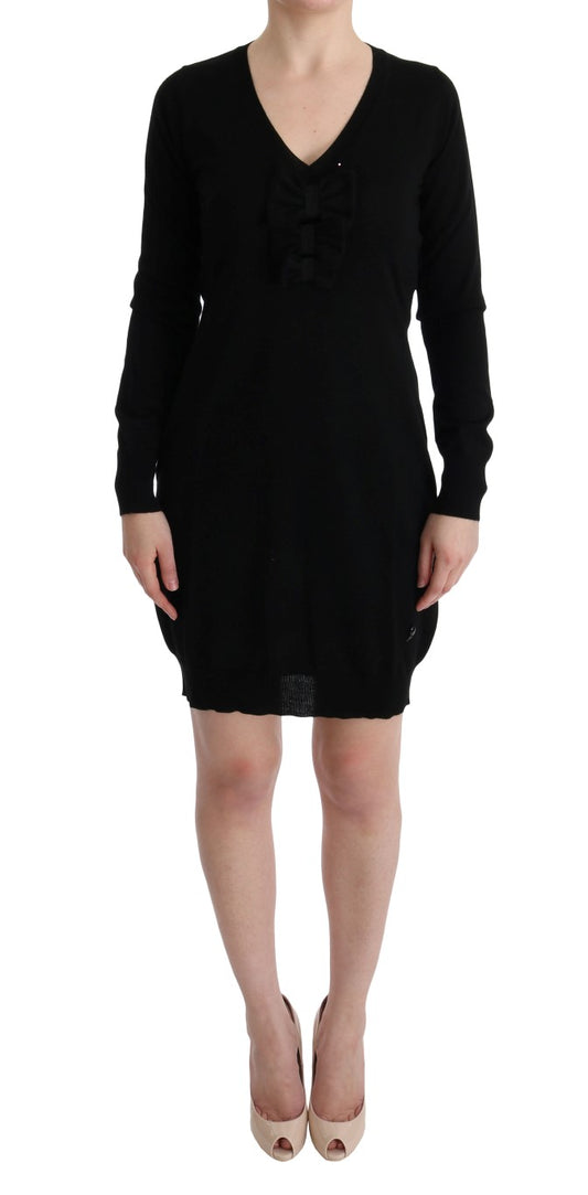 MARGHI LO'Schwarze Wolle lang Sleeve Schichtkleid