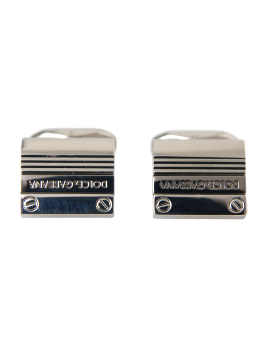 Dolce & Gabbana Silberplattierte Metall -Messing -DG -Logo Pin Manschettenknöpfe