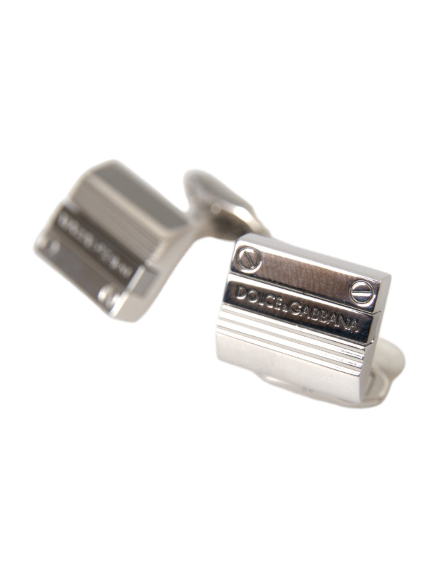 Dolce & Gabbana Silberplattierte Metall -Messing -DG -Logo Pin Manschettenknöpfe