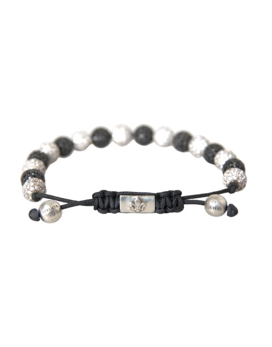 Nialaya CZ Kristallkugel Schwarzes weißes Perlenarmband