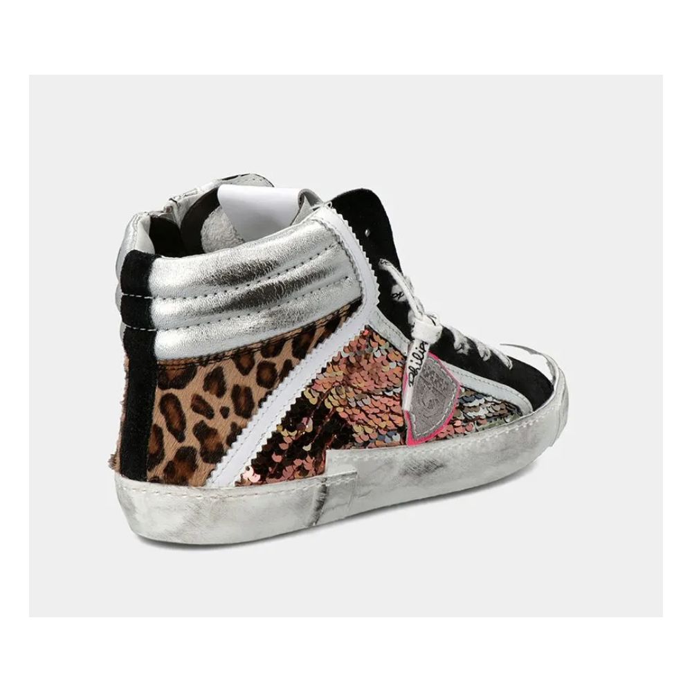 Philippe Model Elegantes graues Leder Sneakers mit Paillettendetails