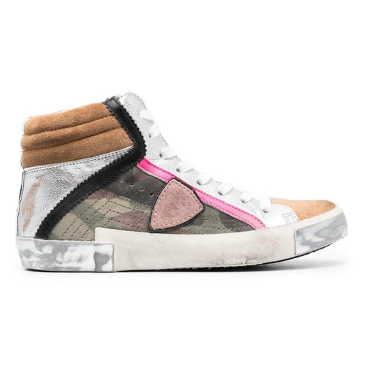 Philippe Model Army Green High-Top Sneakers mit Lederakzenten
