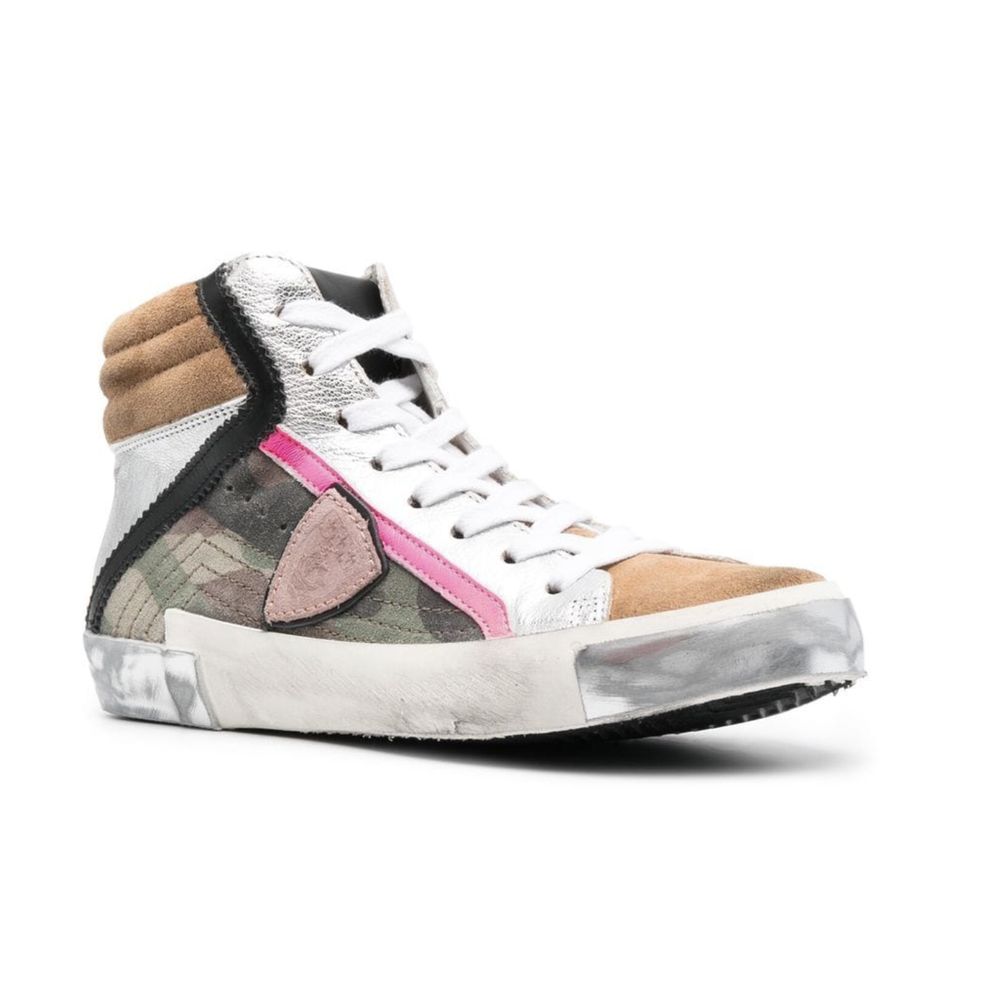Philippe Model Army Green High-Top Sneakers mit Lederakzenten