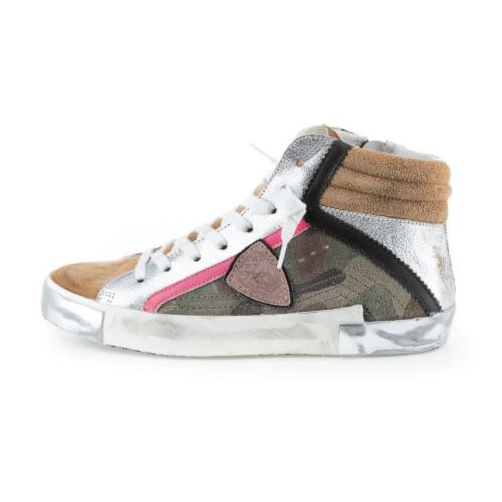 Philippe Model Army Green High-Top Sneakers mit Lederakzenten