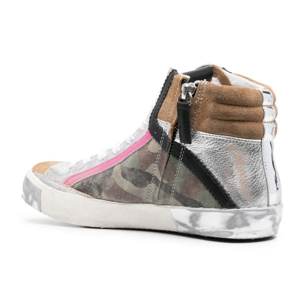 Philippe Model Army Green High-Top Sneakers mit Lederakzenten