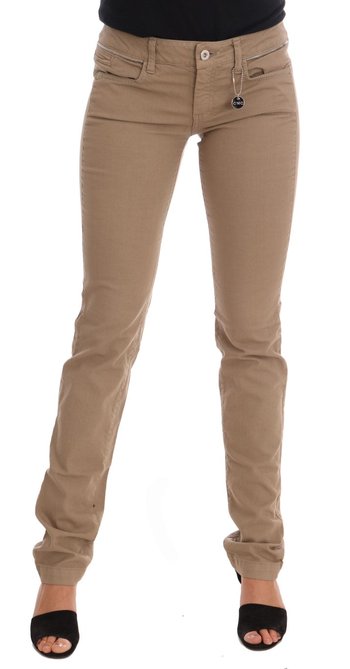 Costume National Beige Baumwollstrecke Slim Fit Jeans