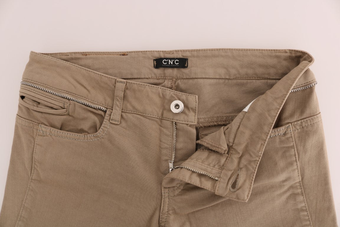 Costume National Beige Baumwollstrecke Slim Fit Jeans