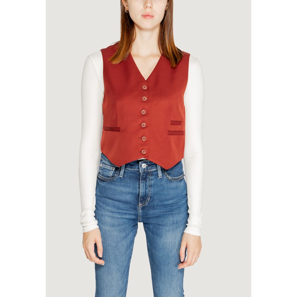 Vero Moda Red Polyester Waistcoat