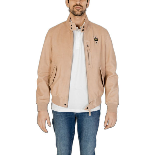 Blauer Beige Lederjacken & Mantel