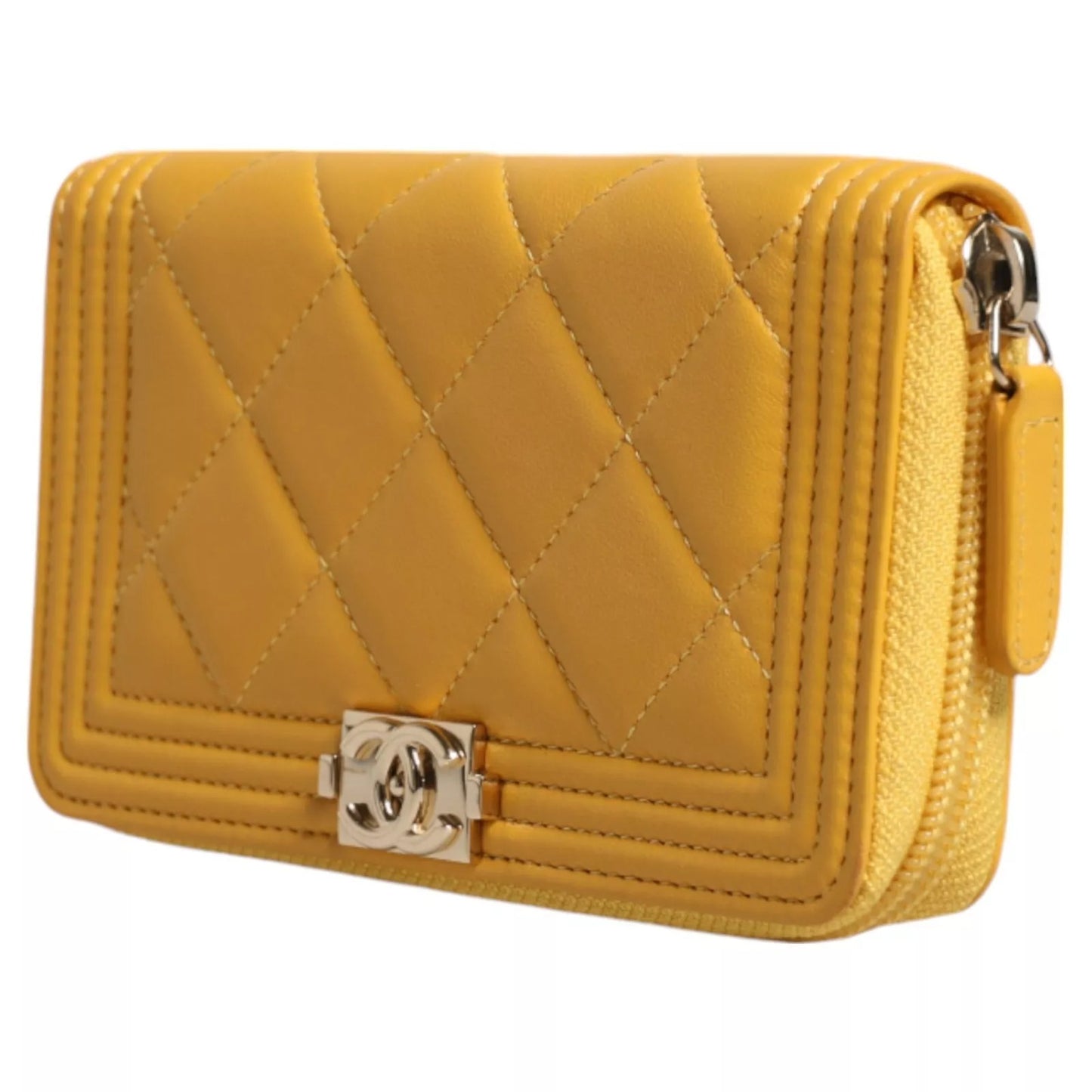 Chanel Gelbes Leder -CC -Logo Kontinentaler Zip -Brieftasche