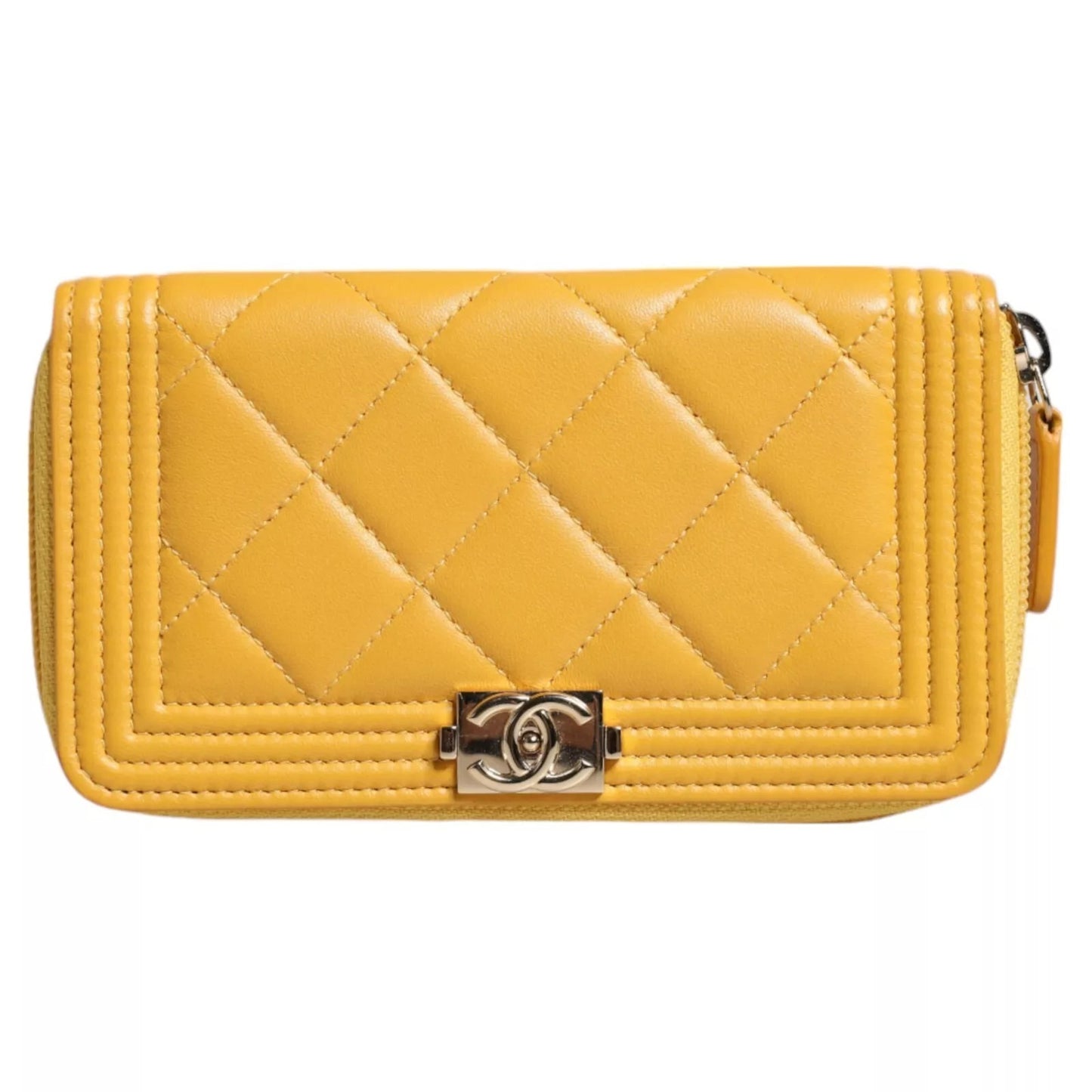 Chanel Gelbes Leder -CC -Logo Kontinentaler Zip -Brieftasche