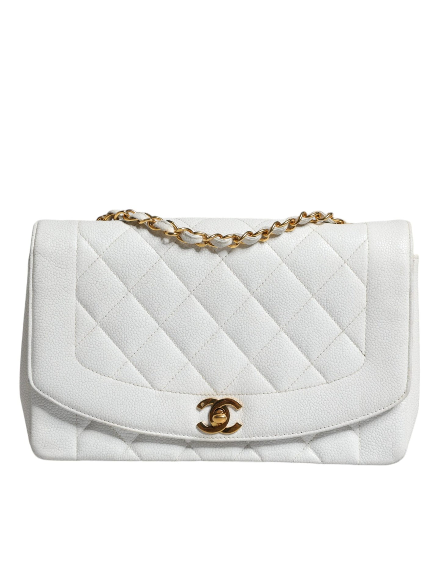 Chanel Weißer Medium Classic Diana Umhängetasche goldplattierte Geldbörse