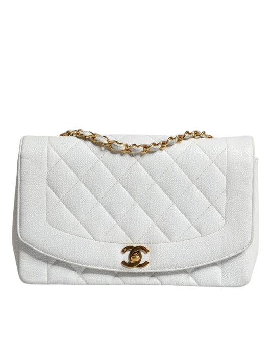 Chanel Weißer Medium Classic Diana Umhängetasche goldplattierte Geldbörse