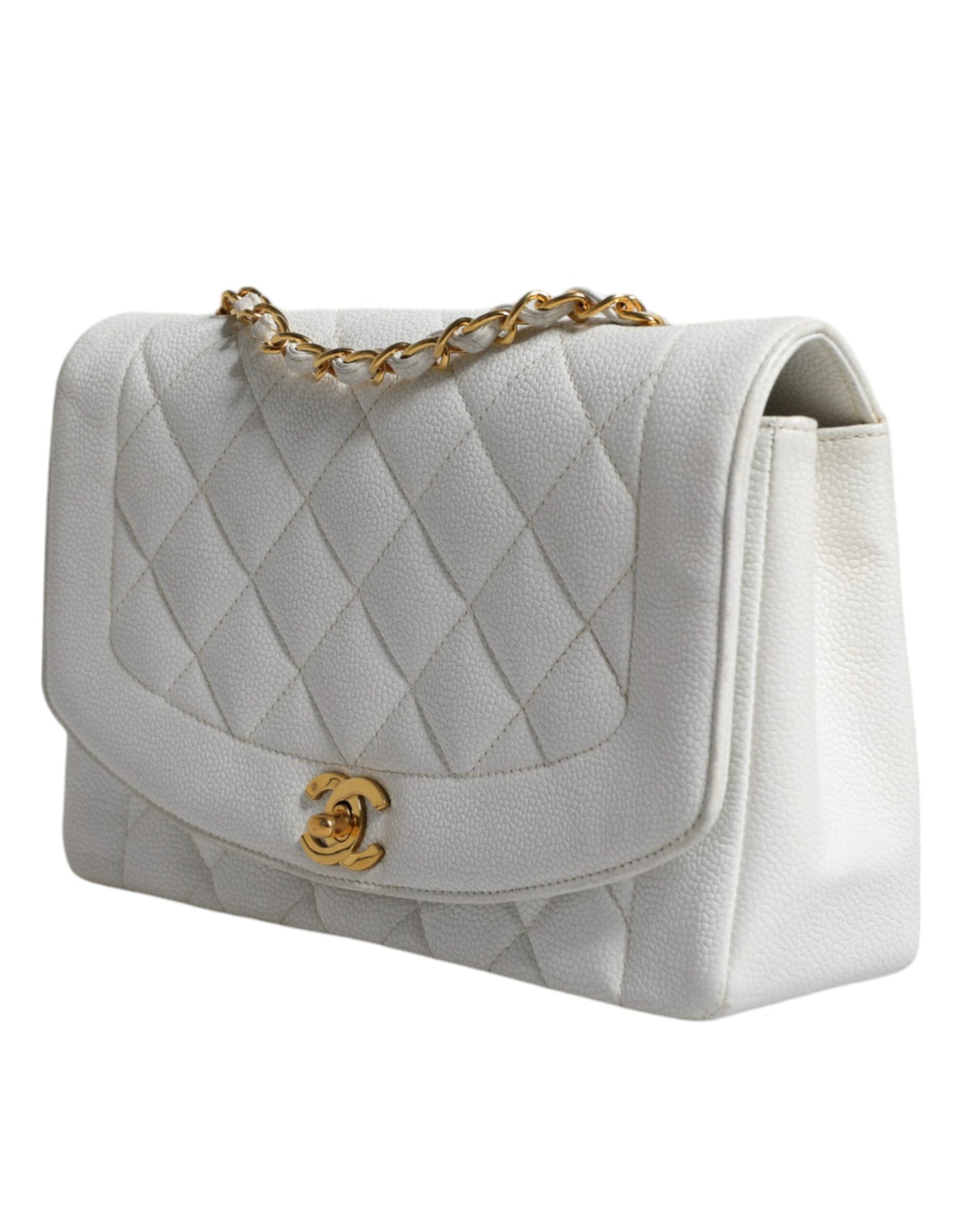 Chanel Weißer Medium Classic Diana Umhängetasche goldplattierte Geldbörse