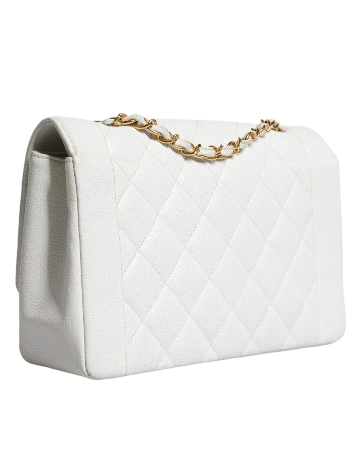 Chanel Weißer Medium Classic Diana Umhängetasche goldplattierte Geldbörse