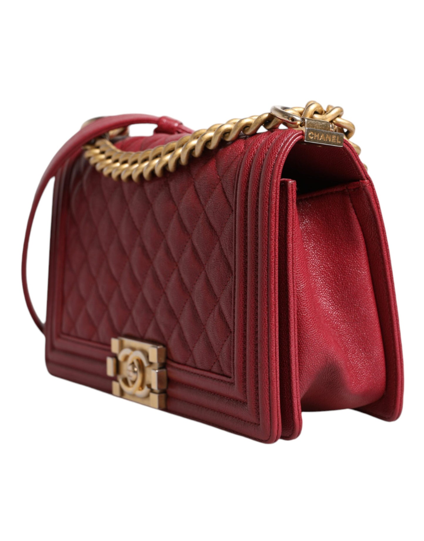 Chanel Red Leder Lambskin Doppelgoldkette mittelschwerbeutel