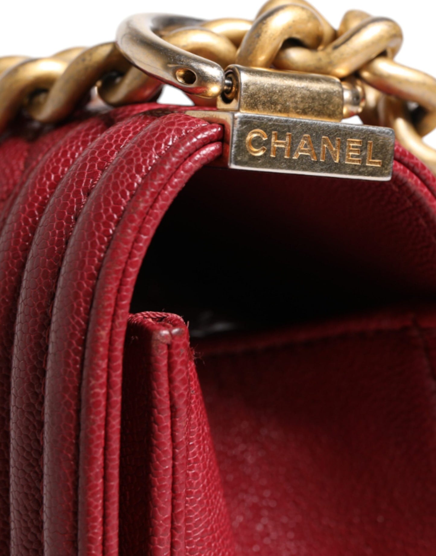 Chanel Red Leder Lambskin Doppelgoldkette mittelschwerbeutel