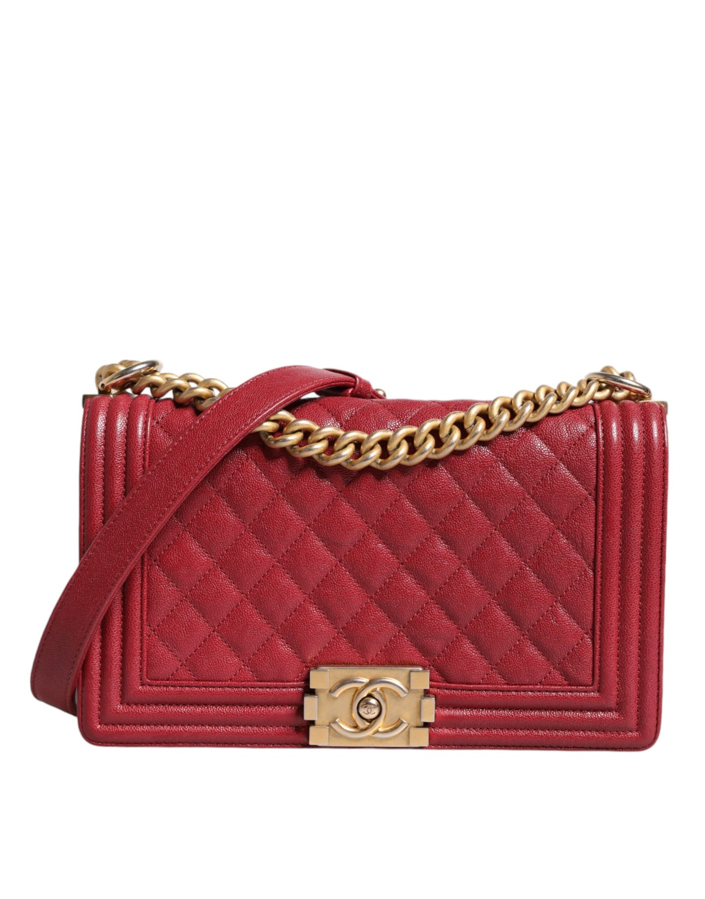 Chanel Red Leder Lambskin Doppelgoldkette mittelschwerbeutel