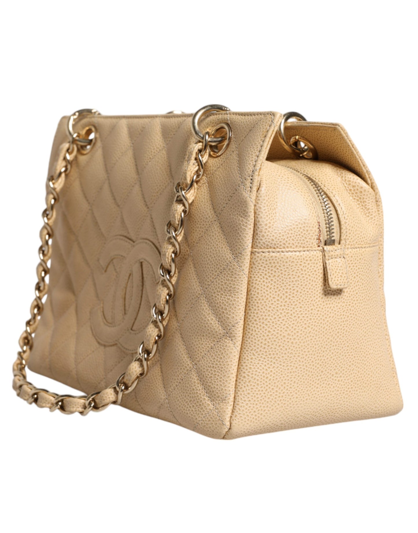 Chanel Beige Caviar de Coco -Kette Leder Geldbeutelbeutel