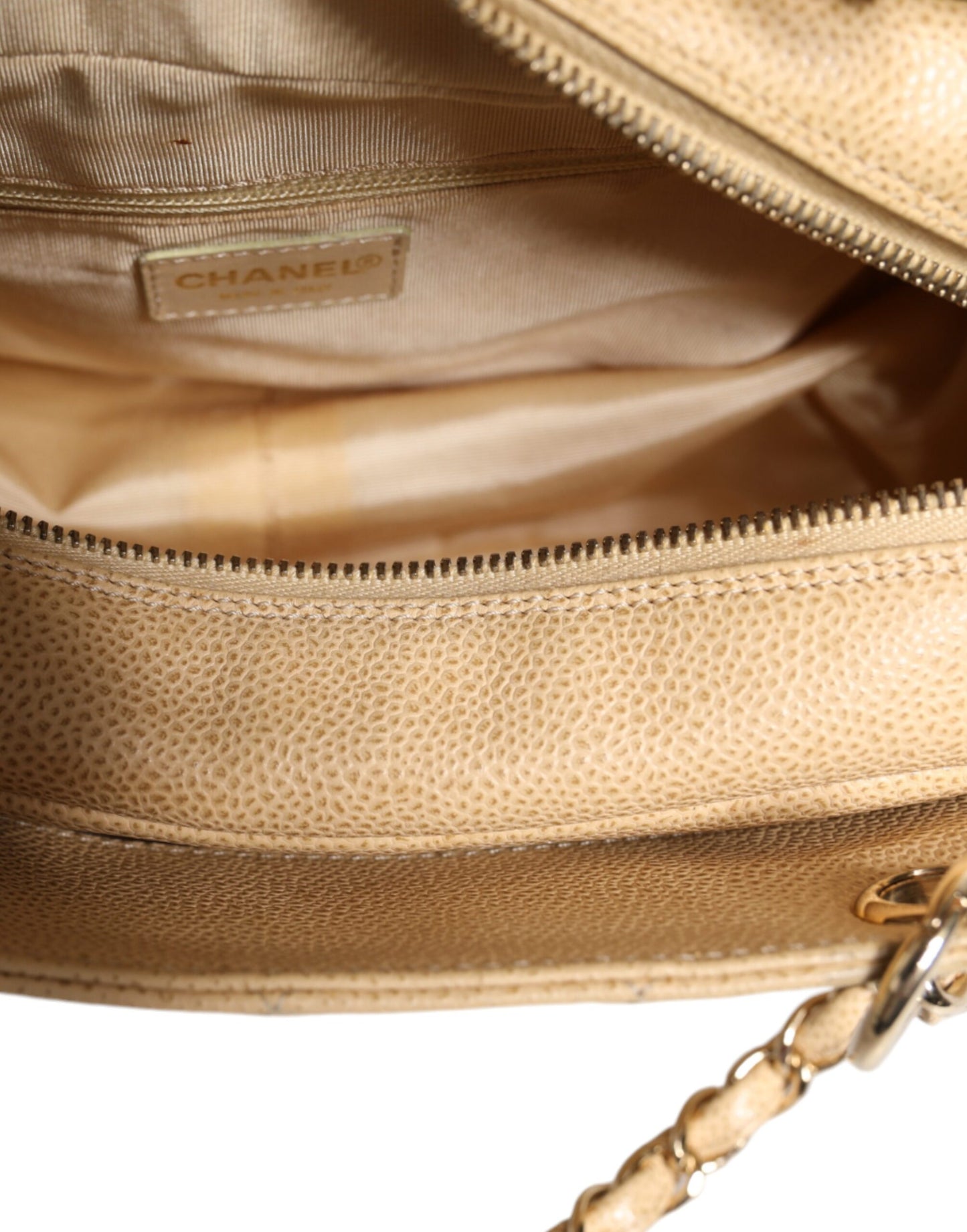 Chanel Beige Caviar de Coco -Kette Leder Geldbeutelbeutel