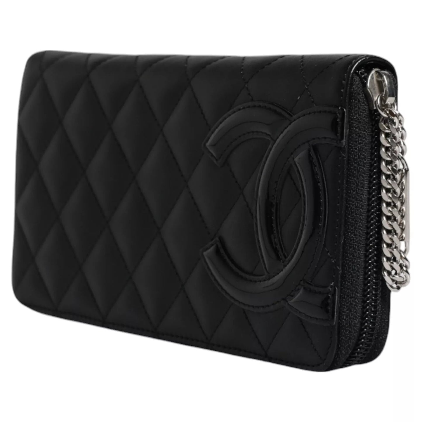 Chanel Schwarzes gestepptes Leder -Logo CC Continental Reißverschluss Brieftasche