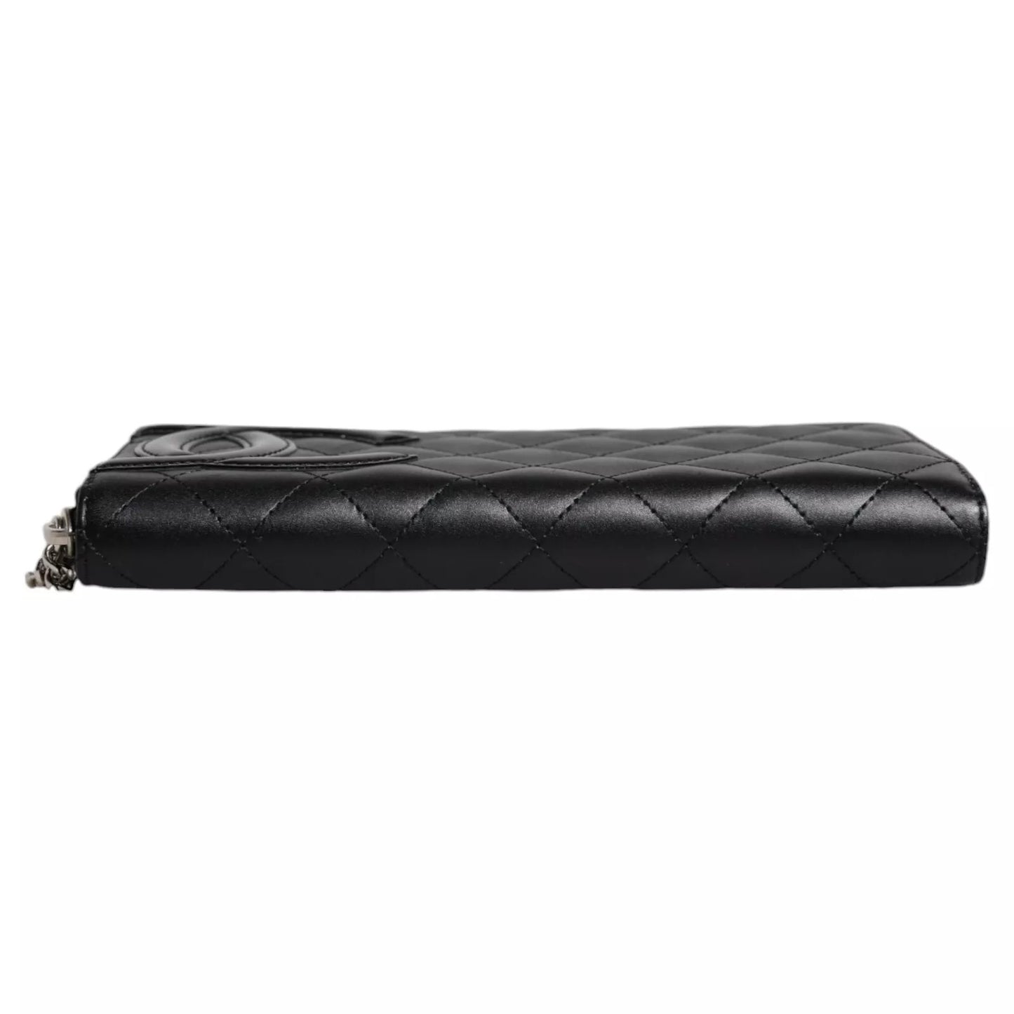Chanel Schwarzes gestepptes Leder -Logo CC Continental Reißverschluss Brieftasche