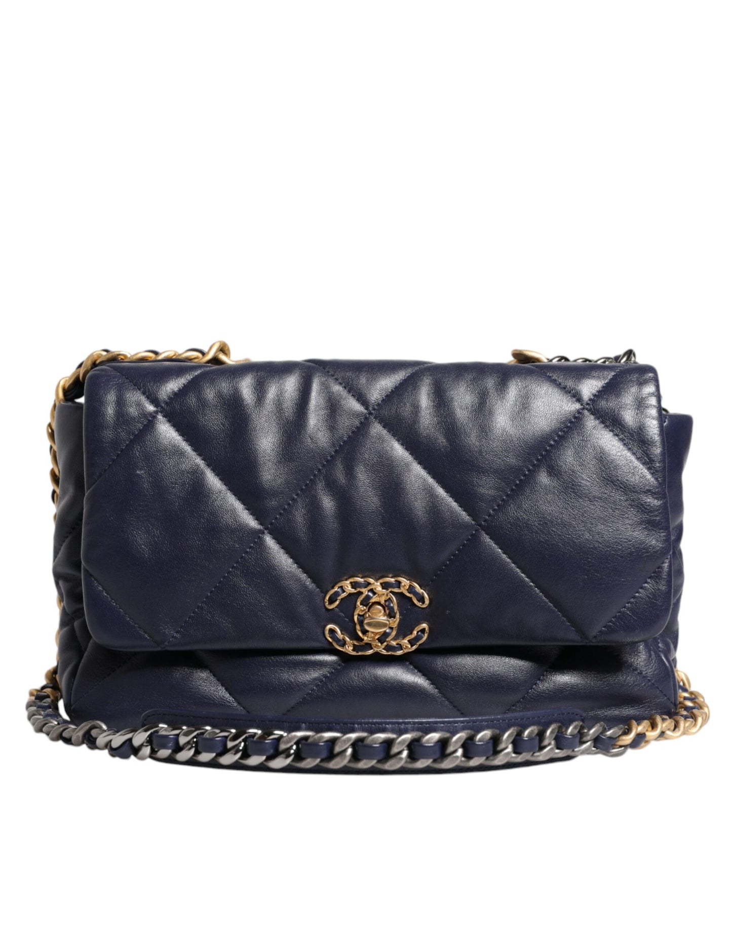 Chanel Blaues Leder großer Stammkettenhand -Umhängetasche