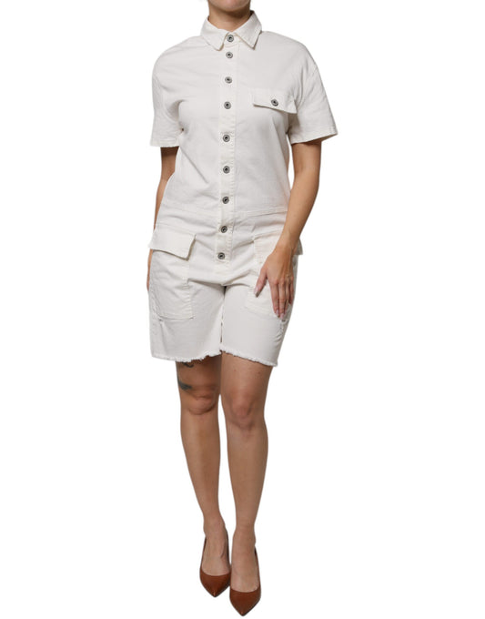Please Weiße Baumwolle kurze hose Ärmeln Button Down Strampler Kleid