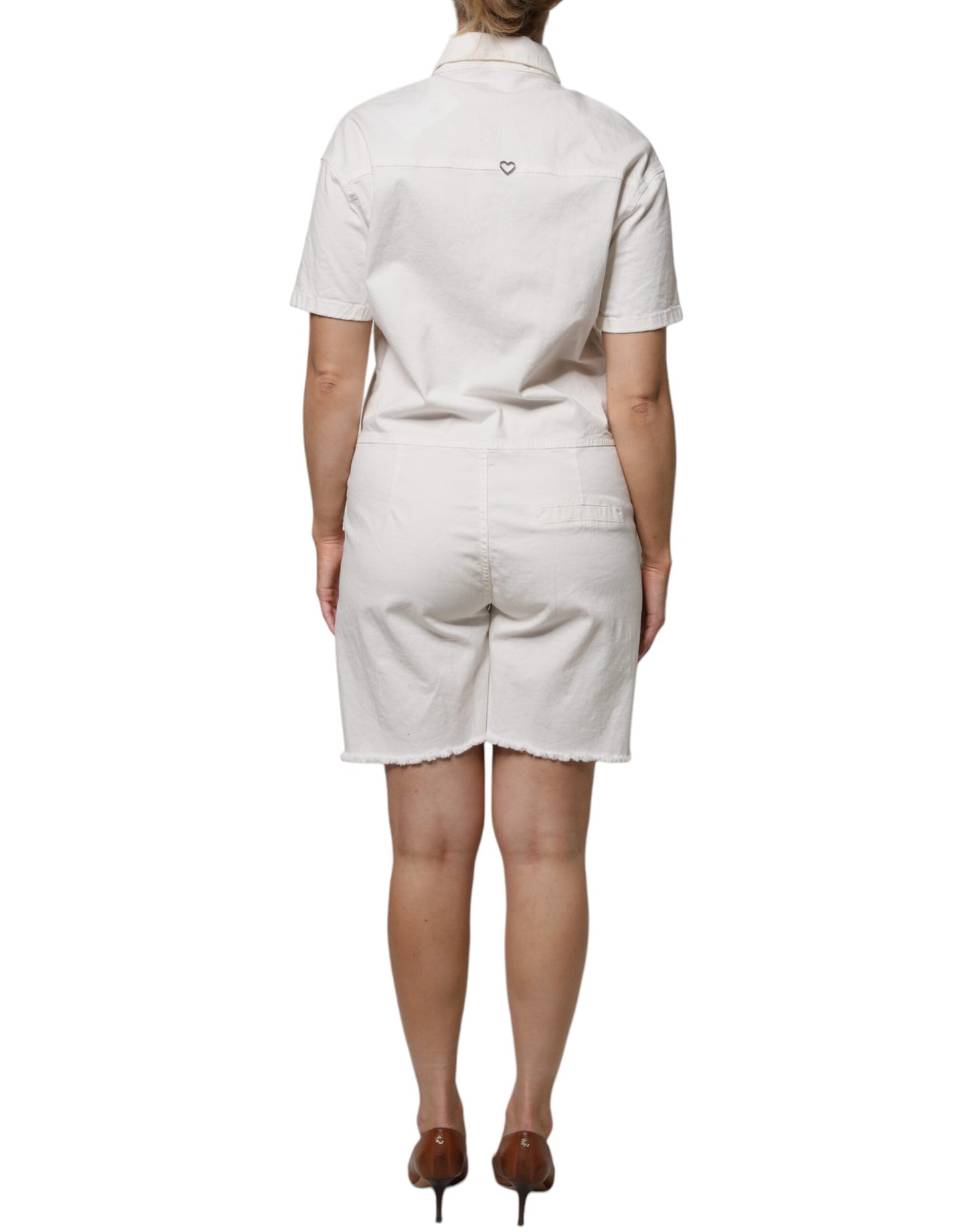 Please Weiße Baumwolle kurze hose Ärmeln Button Down Strampler Kleid