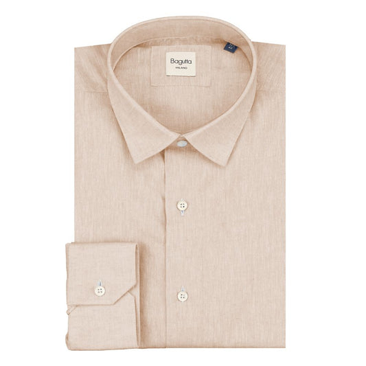 Bagutta Beige Leinen herren Hemd