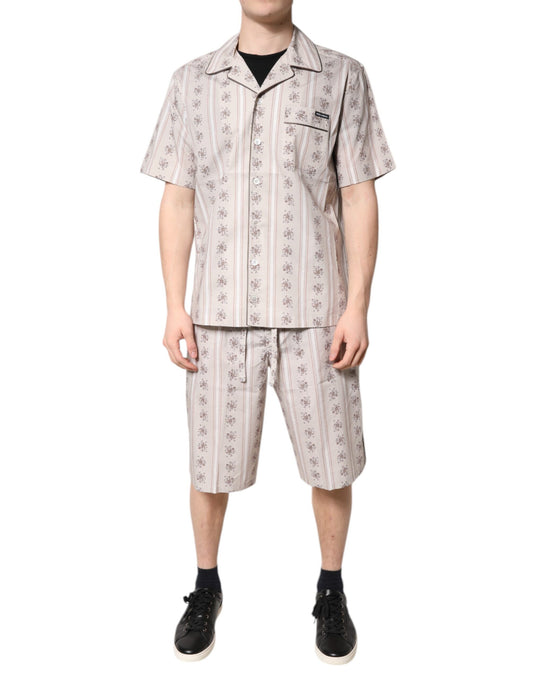 Dolce & Gabbana Beige Blumendruck Baumwolle herren Pyjama Set Naidwear