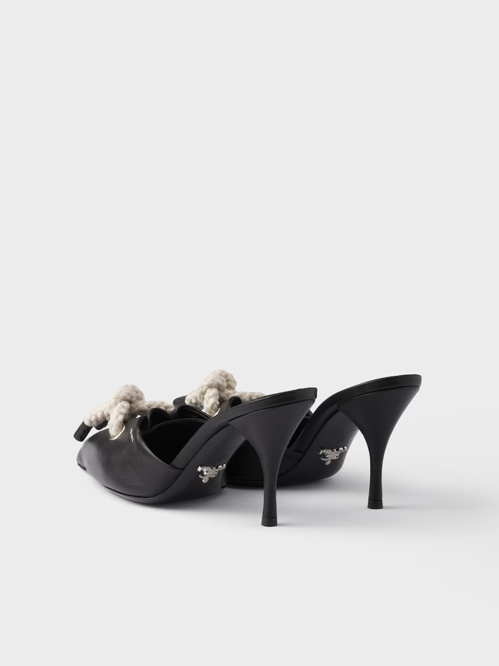 Prada Black Nappa Lederseil Details Sandalen
