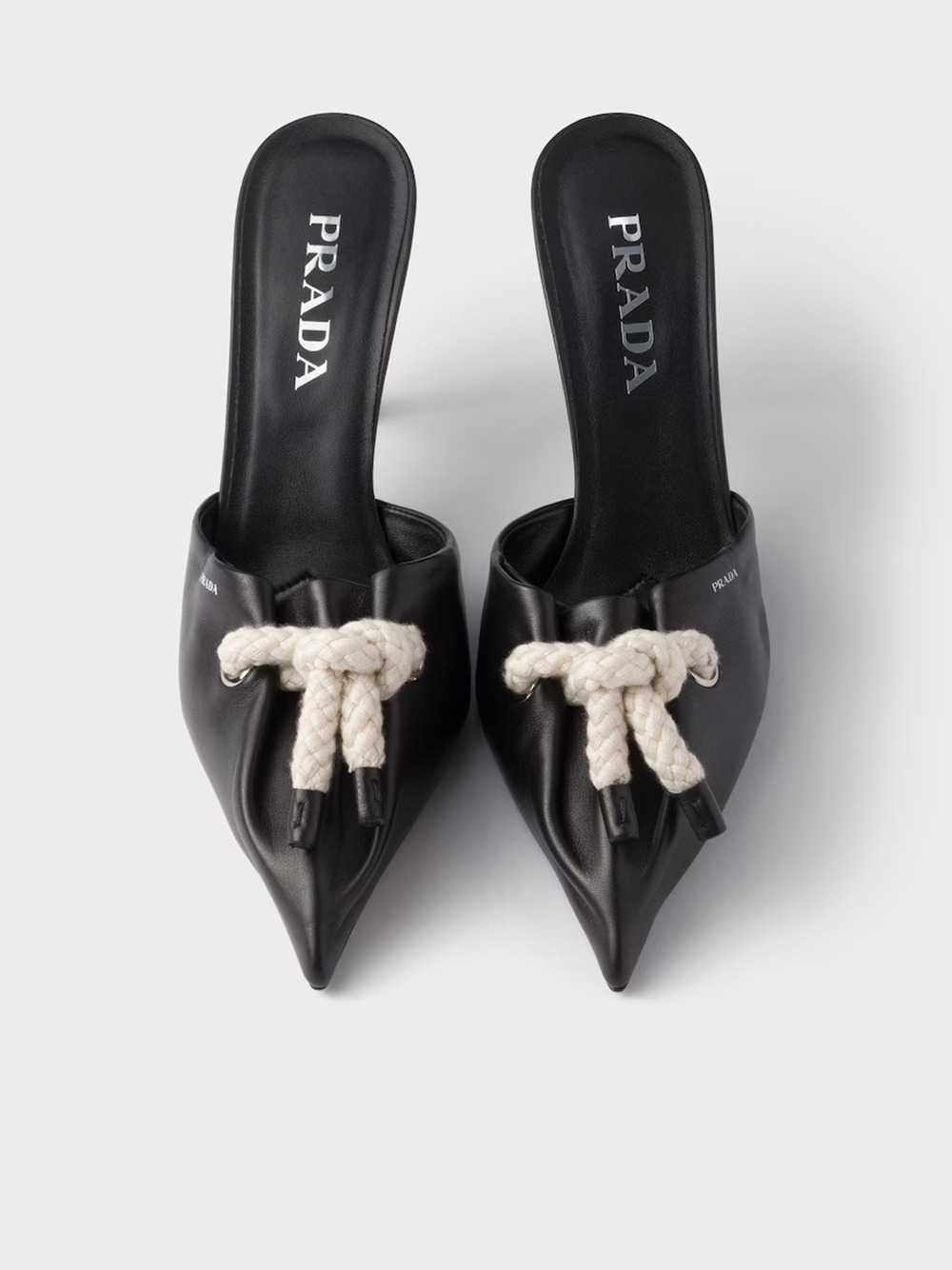 Prada Black Nappa Lederseil Details Sandalen