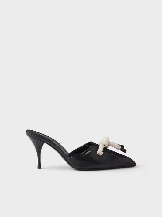 Prada Black Nappa Lederseil Details Sandalen