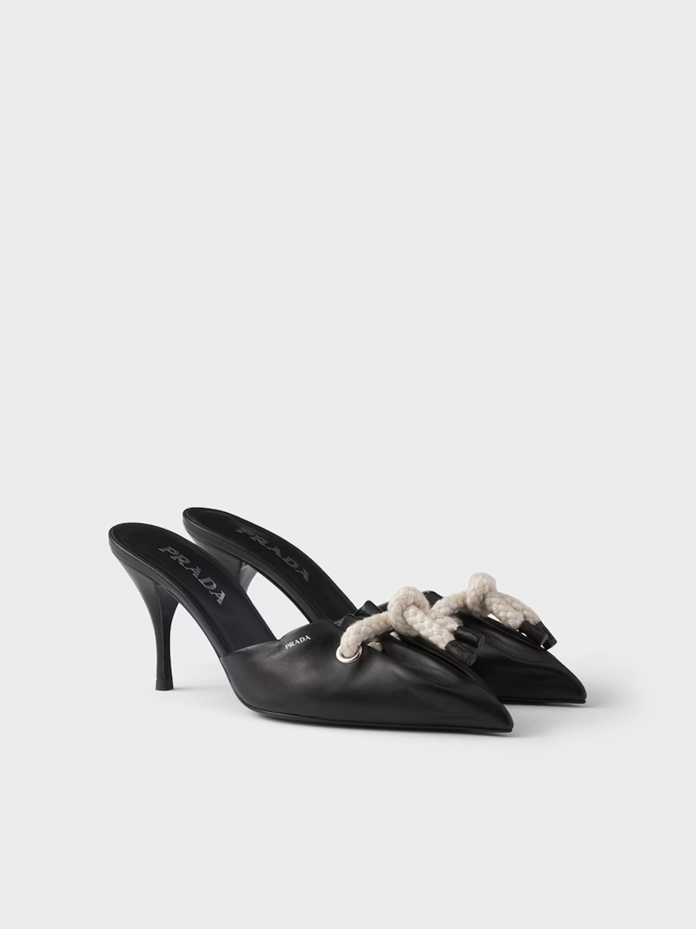 Prada Black Nappa Lederseil Details Sandalen